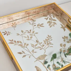 Melody Maison Gold Printed Mirrored Tray - Large - 37cm x 37cm