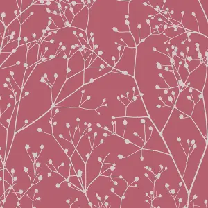 Clarissa Hulse Gypsophila Raspberry & Silver effect Smooth Wallpaper