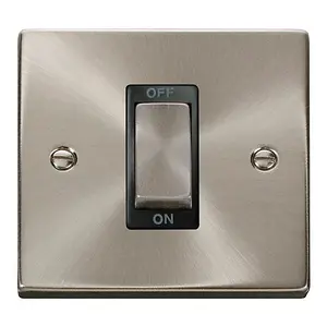 Satin / Brushed Chrome 1 Gang Ingot Size 45A Switch - Black Trim - SE Home