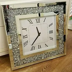 Mirrored Glass Square Wall Clock Black Hands