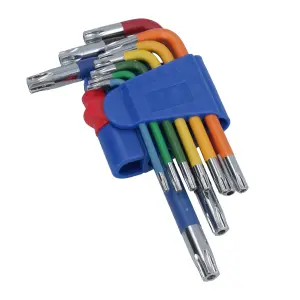 9pc Short Star Torx Tamper Proof Torx Keys Multicoloured with Holder T10-T50