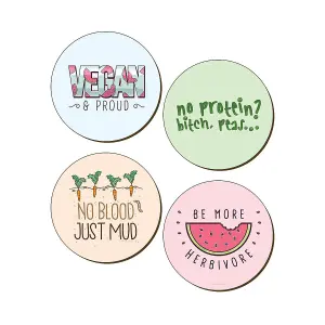 Grindstore Vegan & Proud Coaster Set (Pack of 4) Multicoloured (One Size)