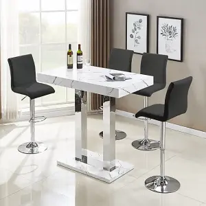 Vida Marble Effect High Gloss Bar Table 4 Ripple Black Stools