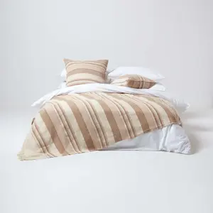 Homescapes Cotton Morocco Striped Beige Throw, 150 x 200 cm