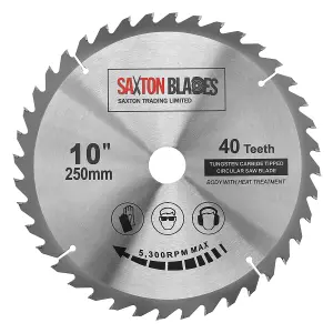 Saxton TCT25040T TCT Circular Saw Blade 250mm x 40T x 30mm Bore + 16, 20 and 25mm Reduction Rings