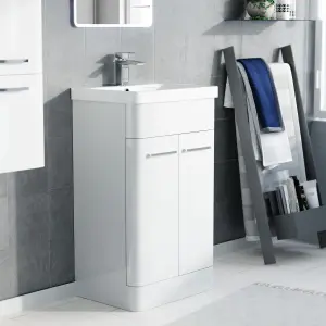 Nes Home 500mm Freestanding White Basin Vanity & 350mm Wall Hung Tall Cabinet