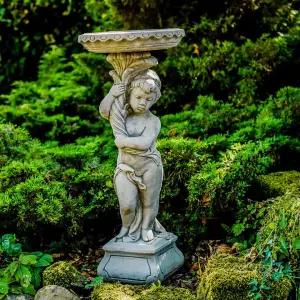 Roman Child Gothic Design Stone Birdbath