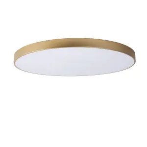 Lucide Unar Modern Flush Ceiling Light 80cm - LED Dim. - 1x80W 2700K - 3 StepDim - Matt Gold, Brass