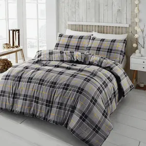 Check Flannel Argyle Duvet Cover with Pillowcases Grey / Double Duvet Cover + 2 Standard Pillowcases