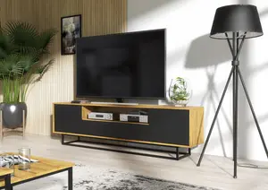 TV Unit 200cm Sideboard Cabinet Cupboard TV Stand Living Room Oak&Black