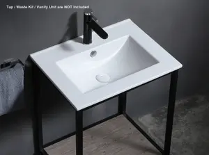 Bathroom Basin Sink 600mm 60cm White Cloakroom Ceramic Inset Single Bowl UP