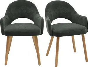 Set Of 2 Green Fabric Dining Chairs With Oak Legs - Colbie