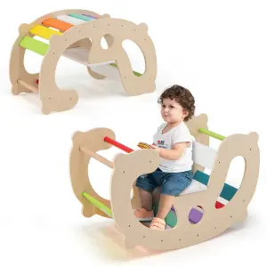 COSTWAY 2-in-1 Rocking Horse Arch for Kids Montessori Climbing Toys with Rocker