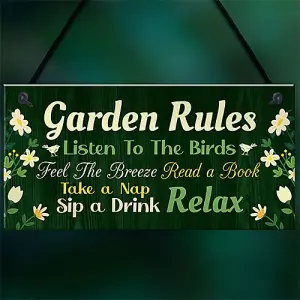 Red Ocean Garden Signs Outside Garden Rules Sign Novelty Hanging Plaque Summer House Sign Garden Shed Sign