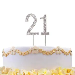 21  Silver Diamond Sparkley CakeTopper Number Year For Birthday Anniversary Party Decorations