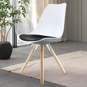 Soho White & Black Plastic Dining Chair with Pyramid Light Wood Legs