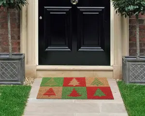 Coco&Coir Door Mat Eco-Friendly Indoor Outdoor Heavy Duty Christmas Theme Xmas Entrance Door Mat 45 x 75 cm CHRISTMAS TREE