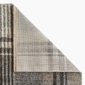 Beige/Black Chequered Modern Tartan Easy to clean Rug for Dining Room -160cm X 220cm