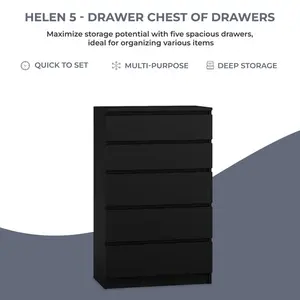 Helen 5 Drawer 70cm W Chest of Drawers Black