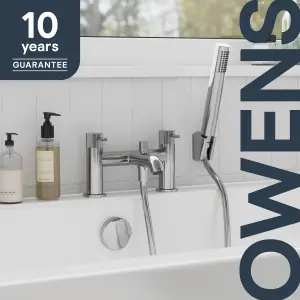 GoodHome Owens Gloss Chrome effect Deck-mounted Bath mixer tap with shower kit