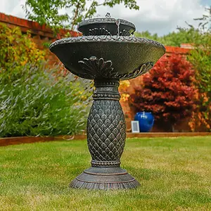 Outdoor Garden Solar Powered Bird Bath Water Fountain with Back-up Battery + LED Light