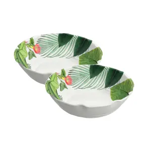 Purely Home Tropical Floral Melamine Low Bowls - Set of  2