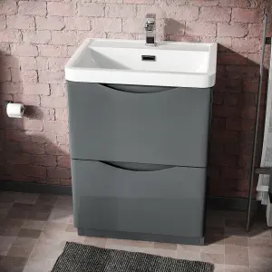 Nes Home Merton 600mm Freestanding Basin Vanity Unit Dark Grey