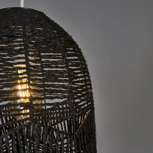 ValueLights Tethra Rustic Black Woven Rope Bird Cage Ceiling Pendant Light Shade