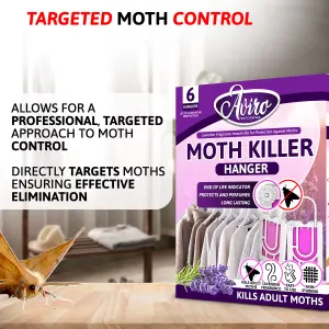 Aviro Moth Killer - Hanging Moth Repellent For Wardrobes & Drawers With Natural Lavender Scent. Kills & Protects. 6 Pack