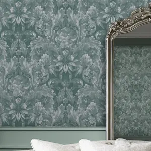 Laura Ashley Apolline Green Contemporary Smooth Wallpaper