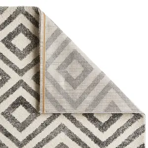 Grey/White Geometric Modern Easy to clean Rug for Dining Room -160cm X 220cm