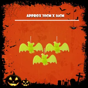 Glow in the Dark Bat Decorations Set of 3 Halloween Party, Trick or Treat  Green