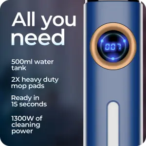 Avalla T-20 High Pressure Steam Mop, Steam Cleaners, Triple Cleaning Power, 15s Rapid Warmup, 120'C Boost, Large 500ml Tank - Blue