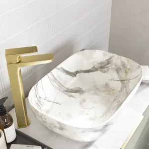 Collingham White Marble effect Rectangular Counter top Basin (W)46cm