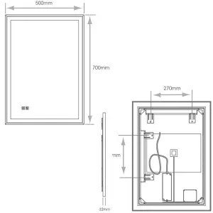 500 x 700mm IP44 MATT BLACK LED Bathroom Mirror & Demister Tunable White Border