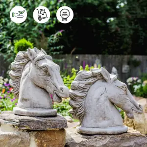 Pair of Stone Cast Stallion Horse Heads