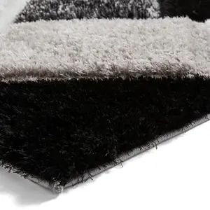 Black White Shaggy Geometric Modern Rug for Living Room Bedroom and Dining Room-80cm X 150cm