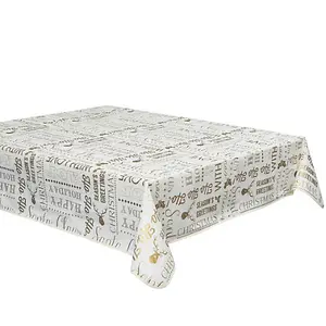 Celebright Festive Christmas PVC Tablecloth Set of 2 - Gold Joyful Holiday Expressions & Silver Blizzard Design - 52x70in