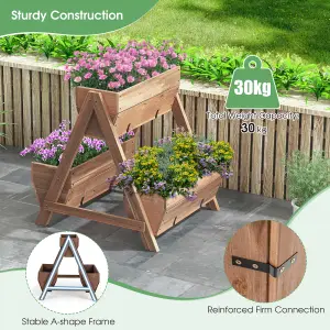 Costway Vertical Raised Garden bed Tiered Elevated Planter Stand w/ 3 Wood Planter Boxes