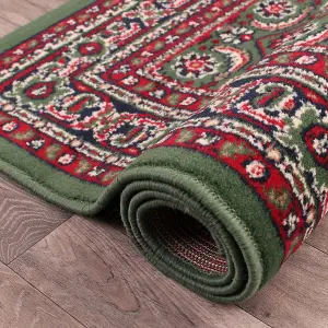 Traditional Green Bordered Floral Rug For Dining Room-60cm X 110cm