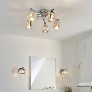 Luminosa Ria Bathroom Metal Wall Lamp, Chrome Plate, Crystal Glass, IP44