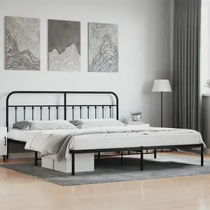 Berkfield Metal Bed Frame with Headboard Black 200x200 cm