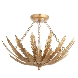 Damita Gold Leaf Decorative Floral 3 Light Ceiling Pendant