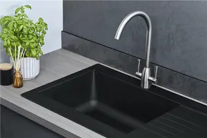 Liquida KAV860BL 1.0 Bowl Composite Reversible Black Kitchen Sink And Waste Kit