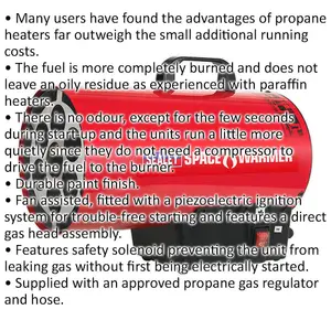 Space Warmer Propane Heater - 54500 Btu/hr - Gas Regulator & Hose - 230V