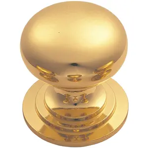 Victorian Round Cupboard Door Knob 32mm Dia Polished Brass Cabinet Handle