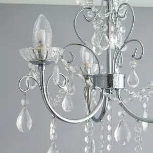 Flush Bathroom Ceiling Light IP44 Chrome & Crystal 3 Lamp Bulb Hanging Pendant