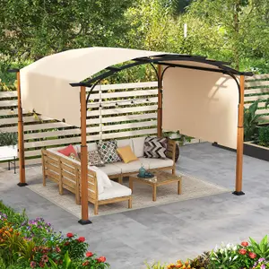 Costway 300 x 360cm Arched Patio Pergola w/ Retractable Canopy Outdoor Metal Gazebo