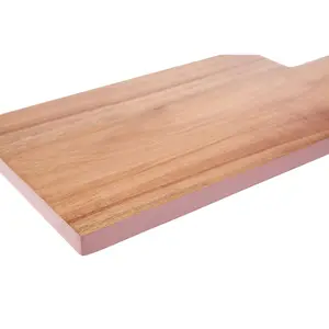 Interiors by Premier Pink Edge Rectangular Chopping Board, Natural Wood Chopping Board with Tapered Handle, Wood Chop Board