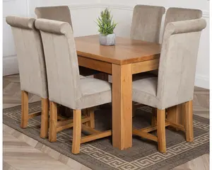 Dakota 127 x 82 cm Chunky Oak Small Dining Table and 6 Chairs Dining Set with Washington Grey Fabric Chairs